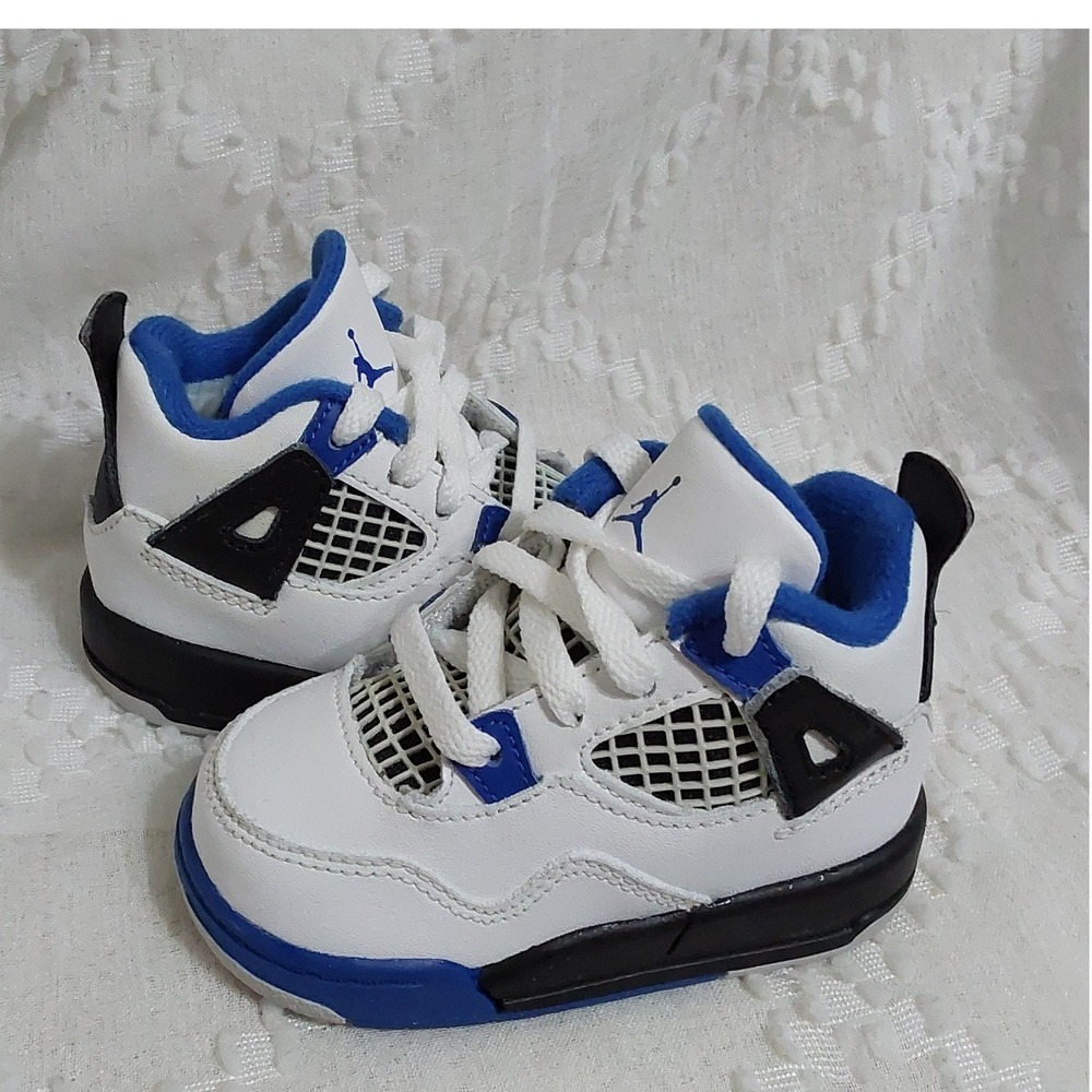 Jordan 4 Retro Motorsport Toddler Sneakers White Blue Black 308500-106 4C